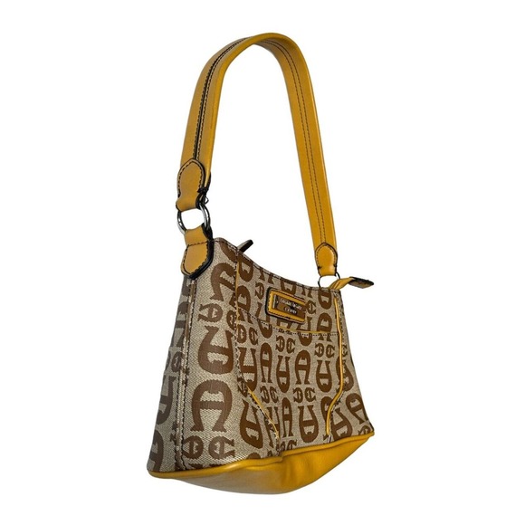 Vtg Y2K Etienne Aigner Signature Logo Small Purse Handbag Yellow Leather Trim - Picture 7 of 10